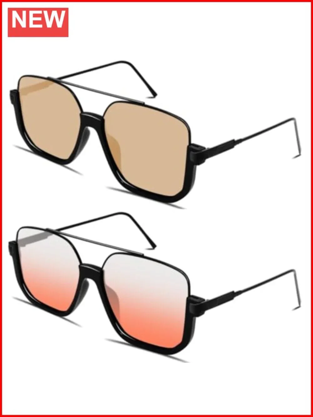 Retro Oversized Aviator Sunglasses Women Men Square Double Bridge Pilot Sun
